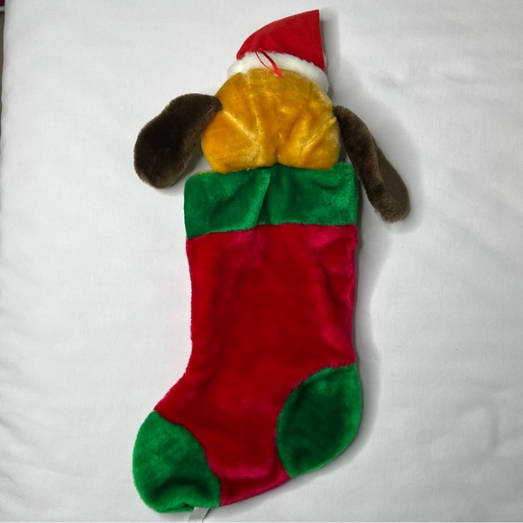 Plush Festive Brown Dog Christmas Stocking - Picture 2 of 8